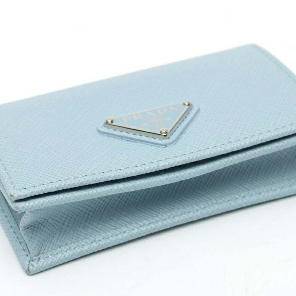 PRADA Saffiano Triangle Card Case/Business Holder 1MC122 Leather Light Blue T... - Picture 4 of 8